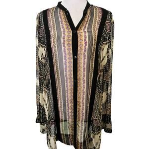 Vintage 100% Silk Hi-Lo Button Down Blouse Muli-Color Sheer   XL:​